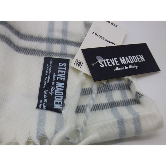 Steve Madden Mid Weight Plaid  Muffler Scarf, 11”x 70”, Ivory-Made in Italy - Picture 7 of 8